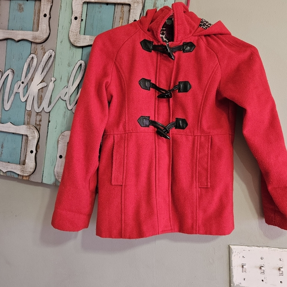 Girls Red Pea Coat by Velvet Chic Sz 10/12 - Picture 1 of 6